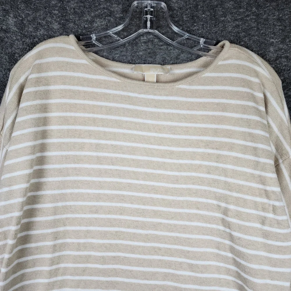 Michael Kors Striped Sweater Womens Medium Tan White Side Lace Up Gold Grommet